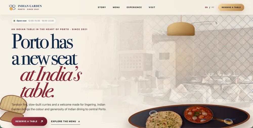 Indian Garden Restaurant website by Lazoni
